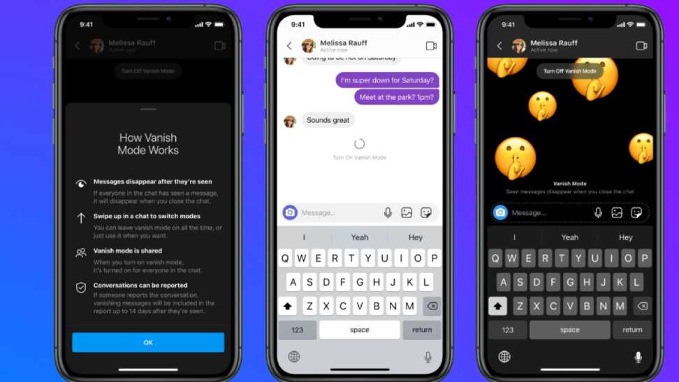 Vanish mode on messenger